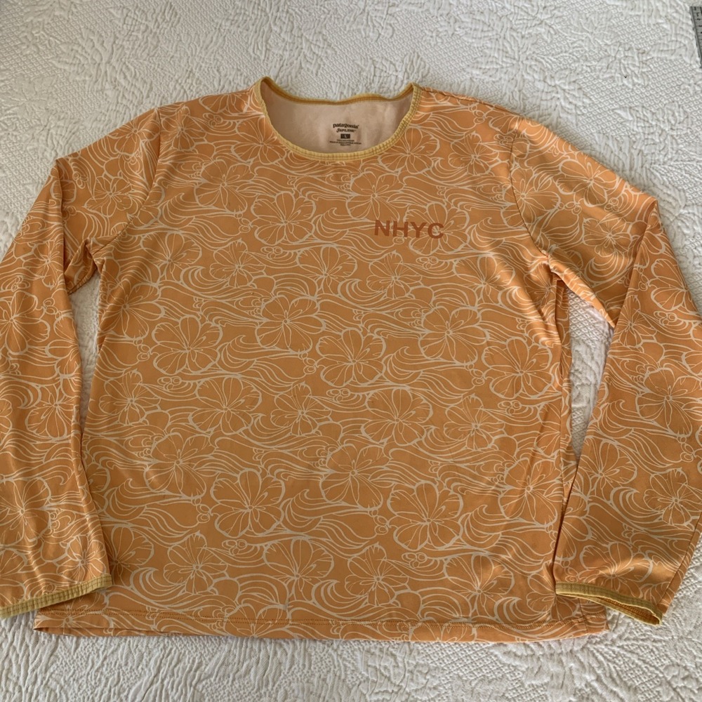 Patagonia Capilene Top Newport Harbor Yacht Club LS Floral‎ Orange Sz Large